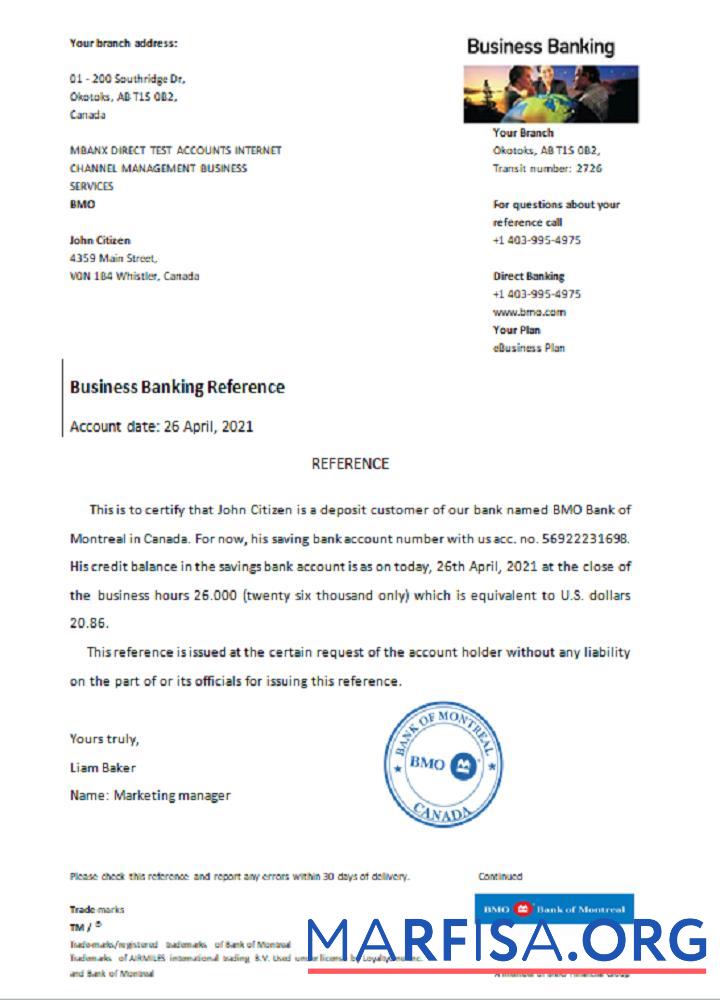 Blank Canada BMO Bank of Montreal reference template